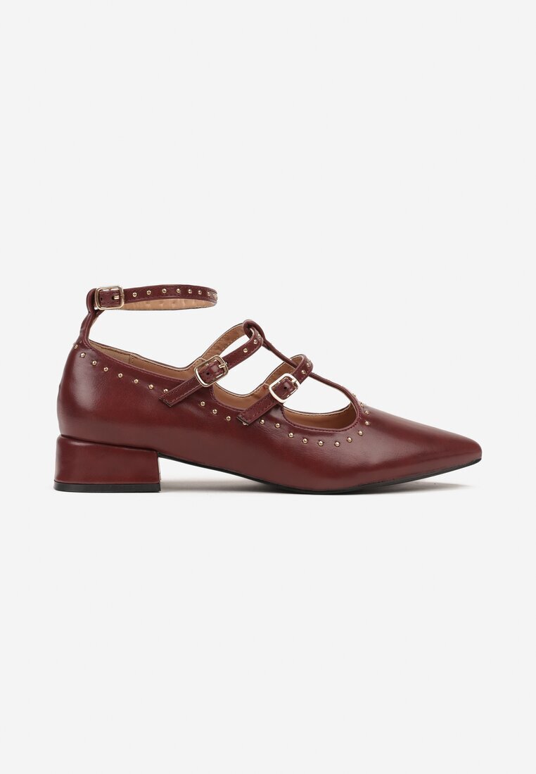  Pantofi stiletto Bordeaux cu curele cu catarame și nituri Nevisalae