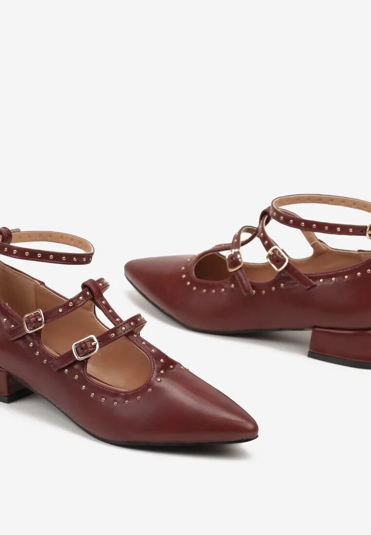  Pantofi stiletto Bordeaux cu curele cu catarame și nituri Nevisalae