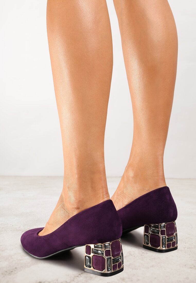  Pantofi stiletto Mov Vices cu Branț din Piele Naturală pe Toc Decorativ Nailise