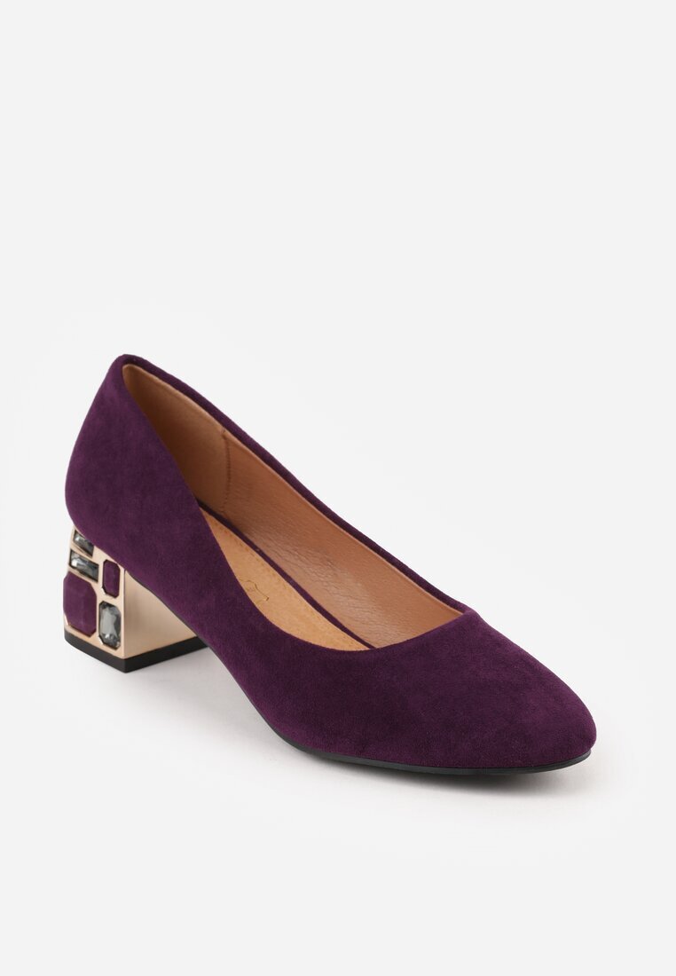  Pantofi stiletto Mov Vices cu Branț din Piele Naturală pe Toc Decorativ Nailise