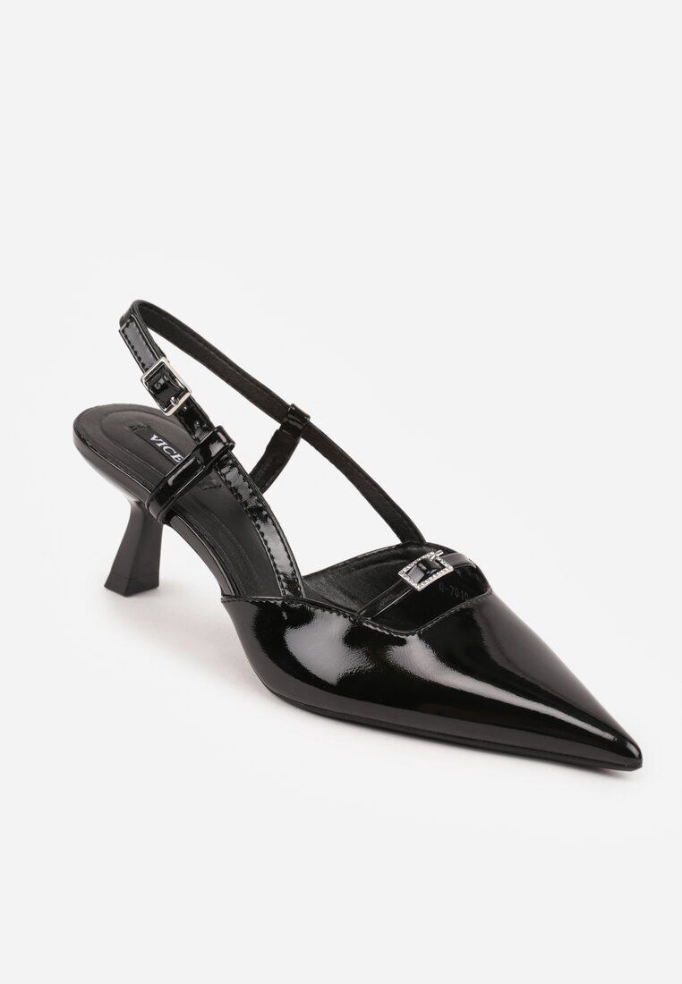  Pantofi stiletto Negre cu toc pisică Peep Toe împodobite cu catarame Evalssia