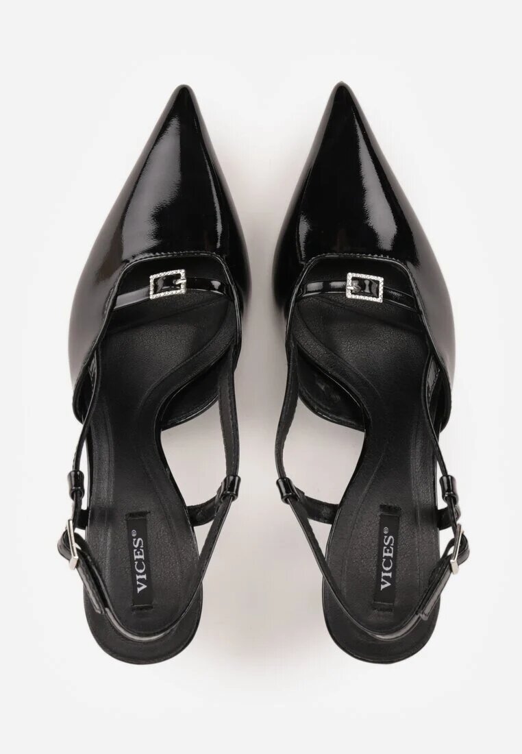  Pantofi stiletto Negre cu toc pisică Peep Toe împodobite cu catarame Evalssia