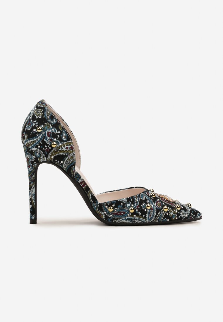  Pantofi stiletto Verzi cu Vârf Ascuțit cu Model Original cu Zirconii și Nituri Alfiratte