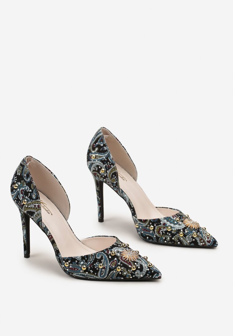  Pantofi stiletto Verzi cu Vârf Ascuțit cu Model Original cu Zirconii și Nituri Alfiratte