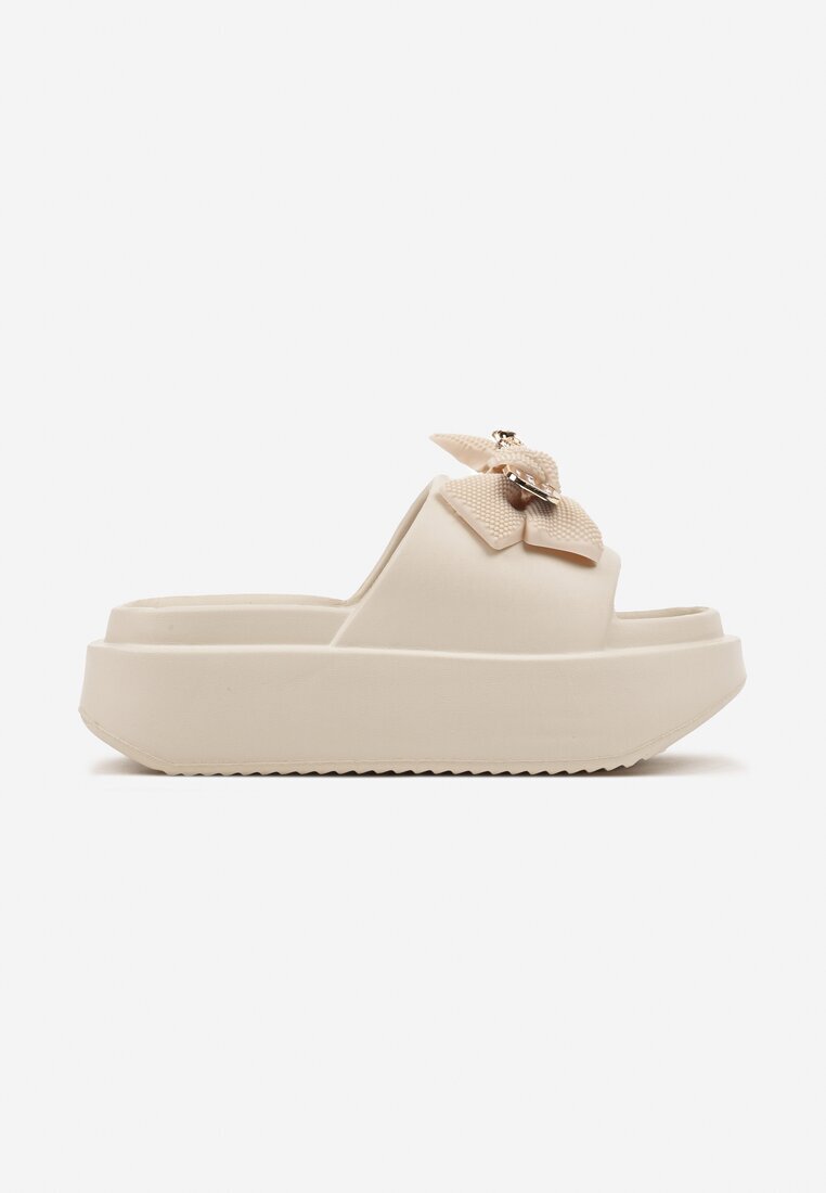  Papuci Bej slip-on din Spumă decorate cu Fundă Nellsina