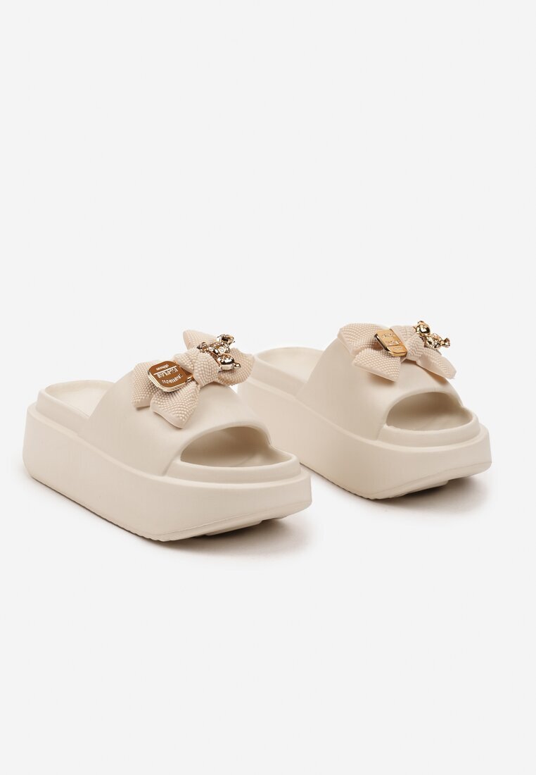  Papuci Bej slip-on din Spumă decorate cu Fundă Nellsina