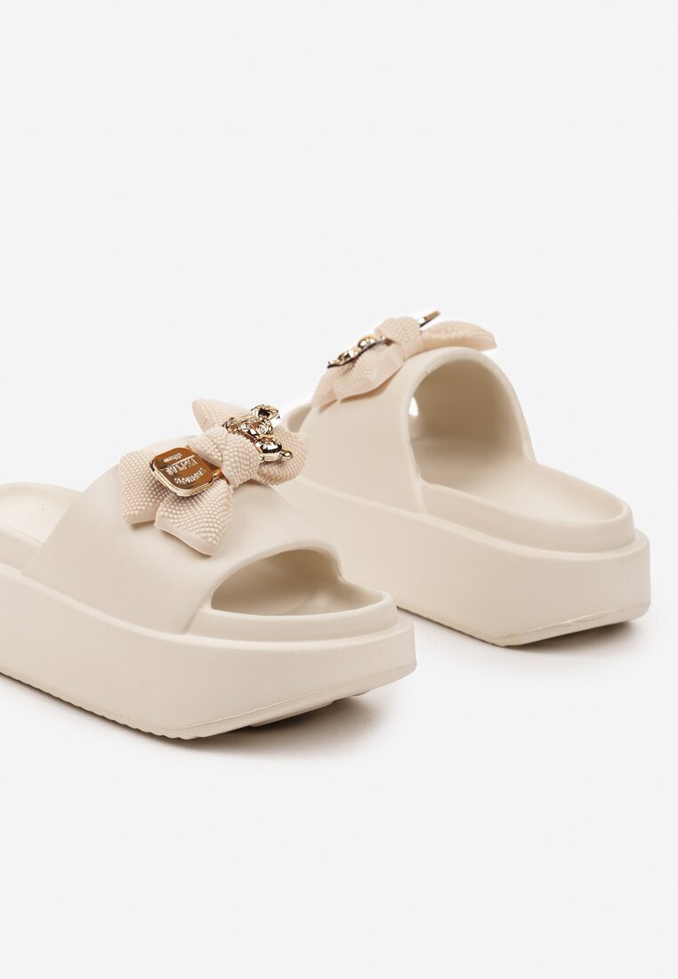  Papuci Bej slip-on din Spumă decorate cu Fundă Nellsina