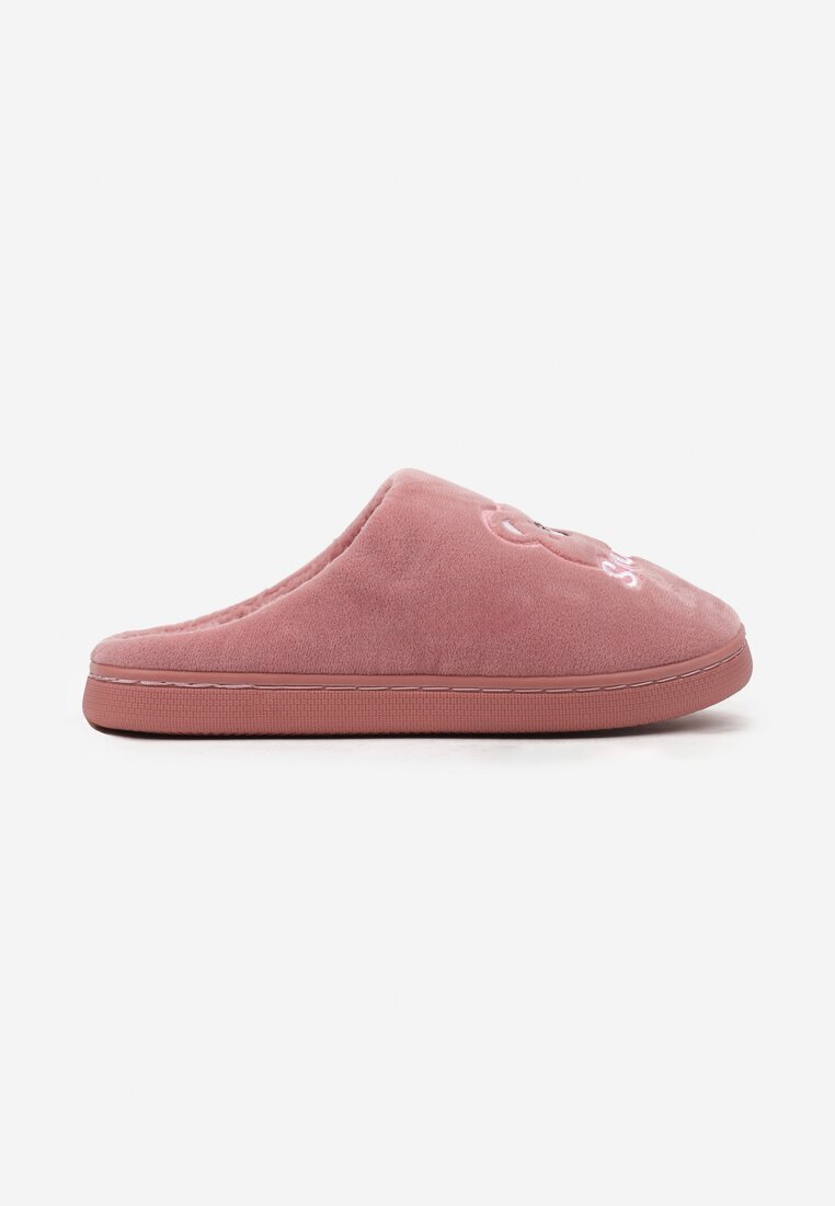  Papuci de casă de tip slip-on roz închis cu finisaj de velur și aplicație decorativă Naorise