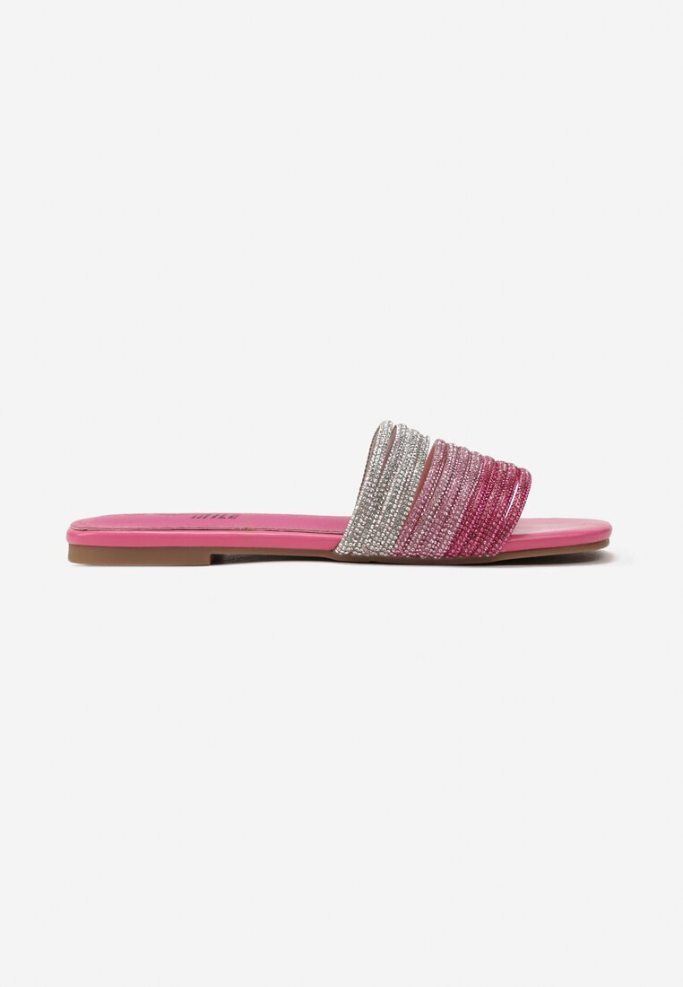  Papuci Roz din piele ecologică cu dungi cu zirconii Stellema