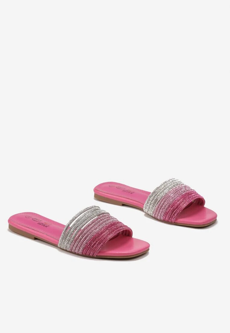  Papuci Roz din piele ecologică cu dungi cu zirconii Stellema