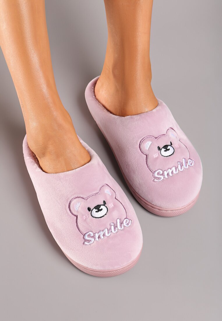  Papuci roz slip-on cu finisaj din velur și aplicație decorativă Naorise