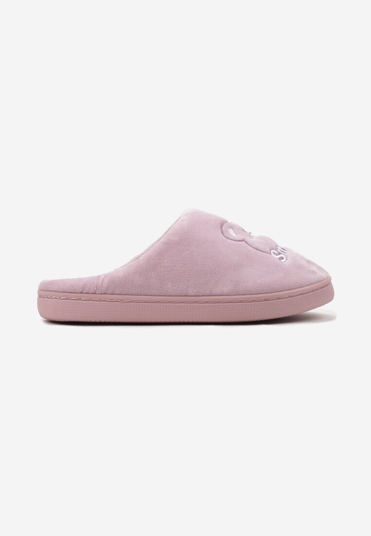  Papuci roz slip-on cu finisaj din velur și aplicație decorativă Naorise