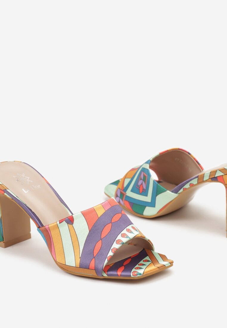  Papuci Verde-Portocalii slip-on Boho pe toc bloc Ulvetta
