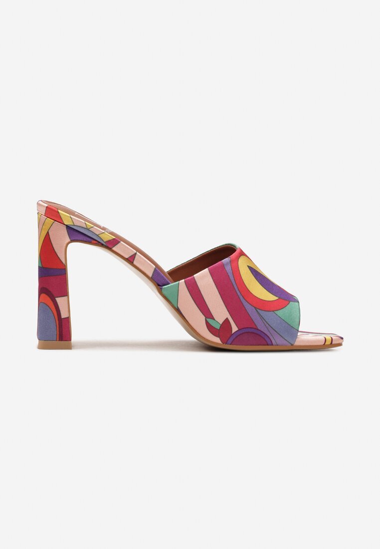  Papuci violet din satin cu model abstract pe toc înalt Satella