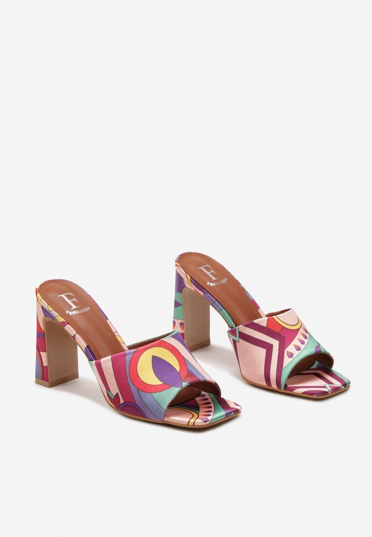  Papuci violet din satin cu model abstract pe toc înalt Satella
