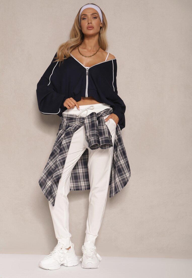 pesail Pantaloni de Trening Albi cu Viscoză High Waist Decorați cu Șnur Ellivenna