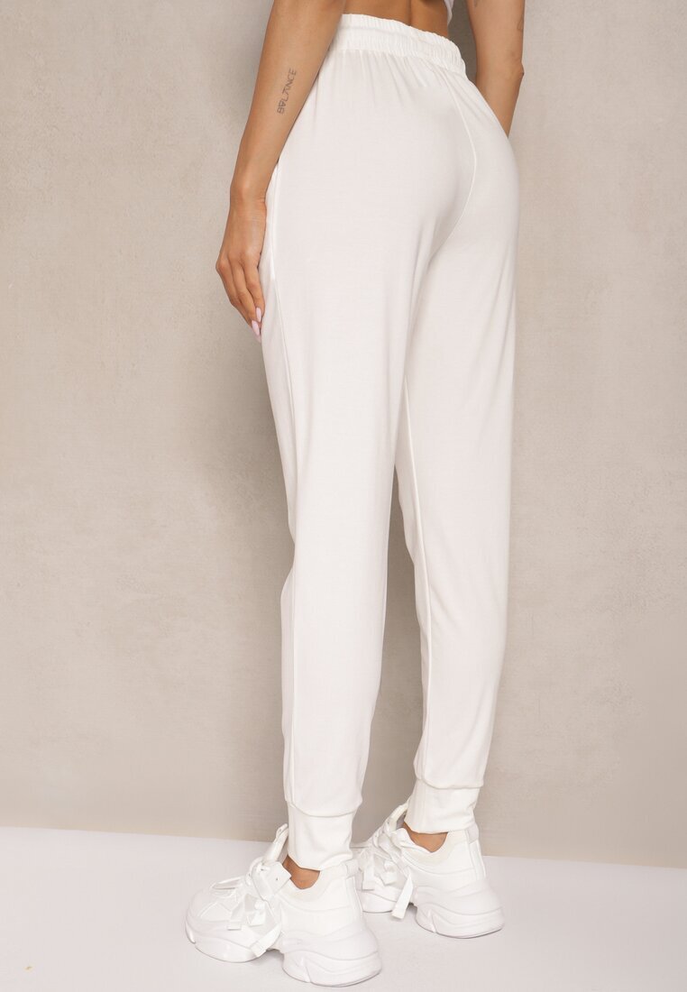 pesail Pantaloni de Trening Albi cu Viscoză High Waist Decorați cu Șnur Ellivenna