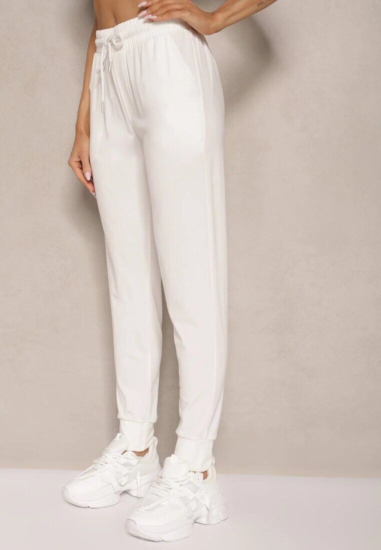 pesail Pantaloni de Trening Albi cu Viscoză High Waist Decorați cu Șnur Ellivenna