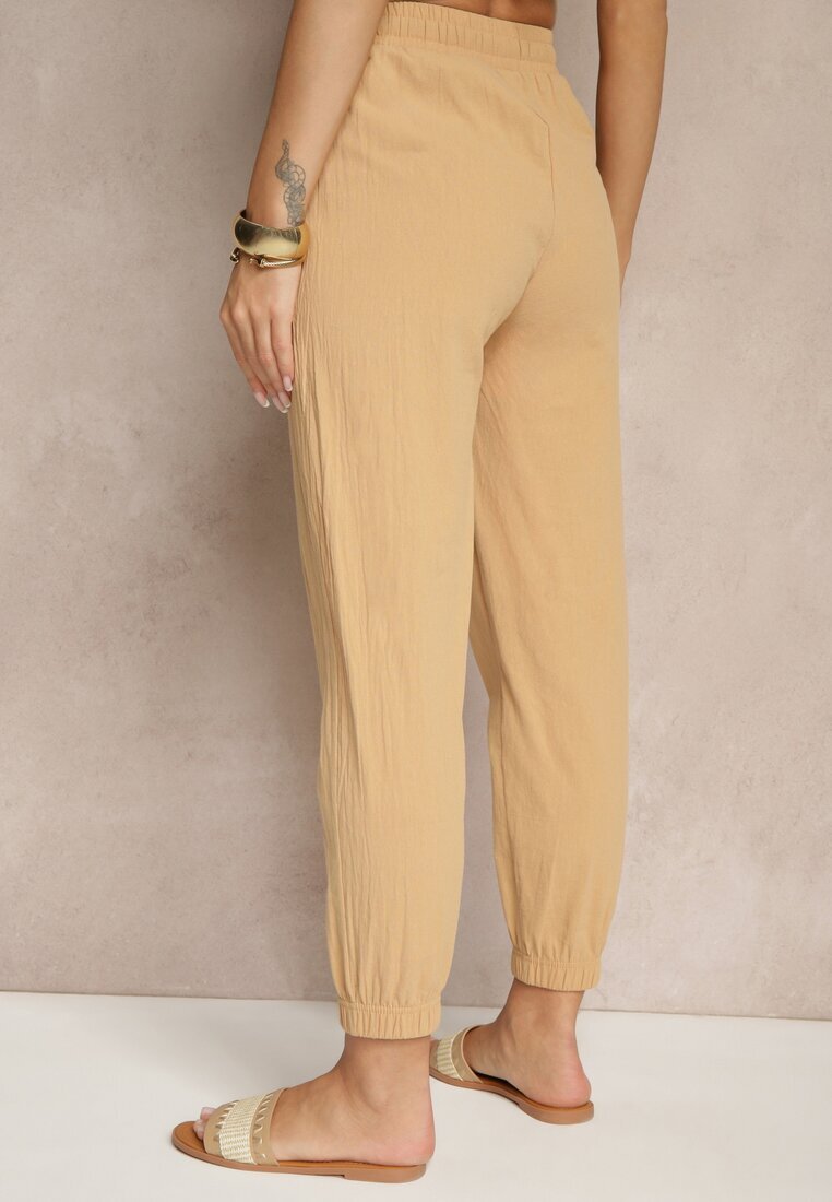 pesail Pantaloni Jogger Bej închis din Bumbac Talie înaltă cu Șnur Xarvania
