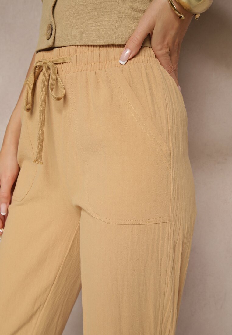 pesail Pantaloni Jogger Bej închis din Bumbac Talie înaltă cu Șnur Xarvania