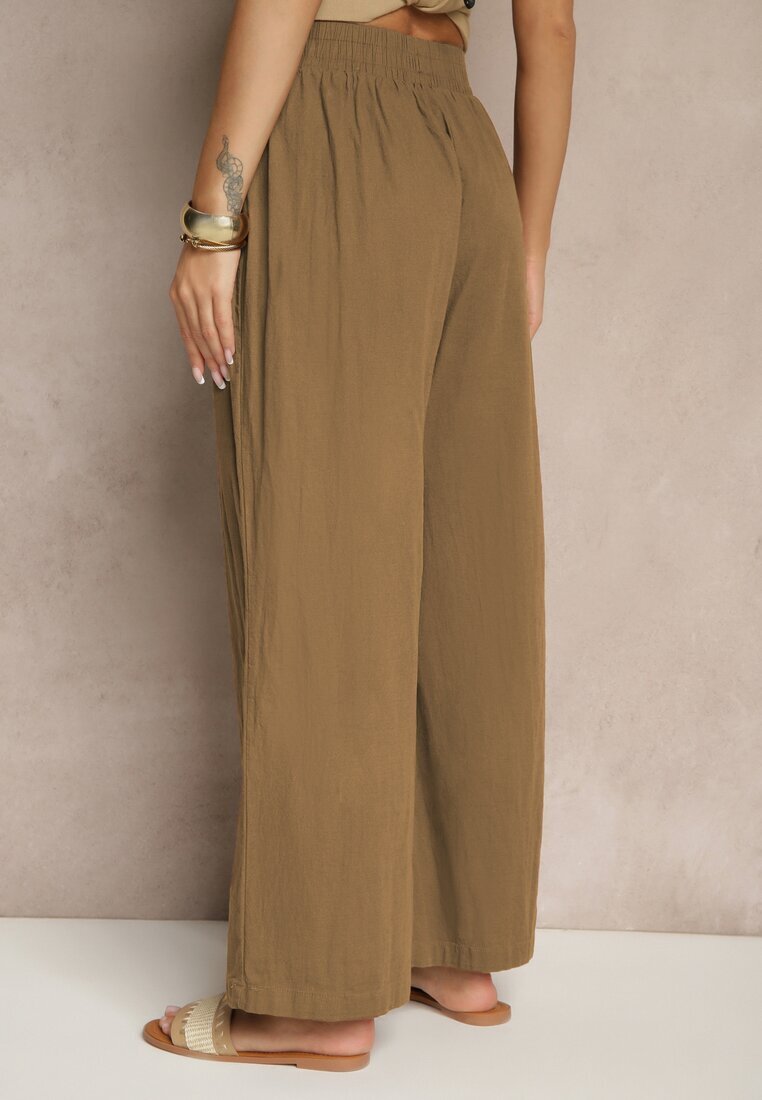 pesail Pantaloni Maro deschis High Waist Largi din bumbac Cu cordon în talie Cu elastic în talie Yaslio