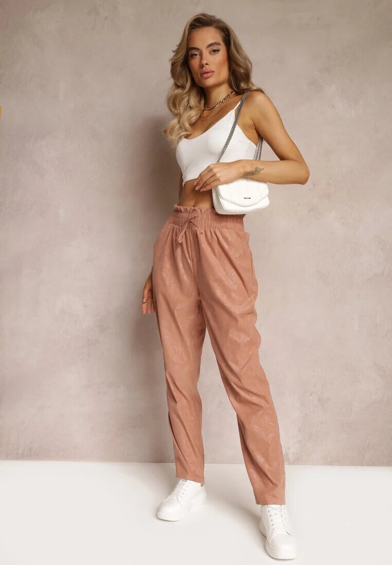 pesail Pantaloni roz închis din bumbac cu elastic în talie Caddilia