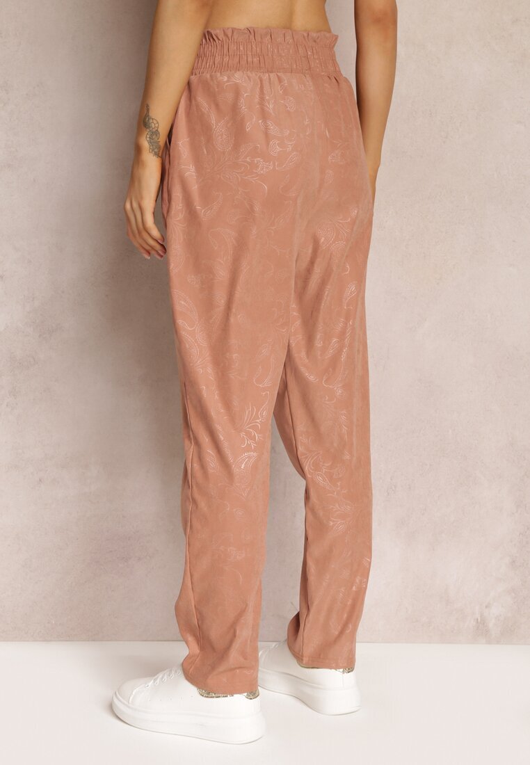 pesail Pantaloni roz închis din bumbac cu elastic în talie Caddilia