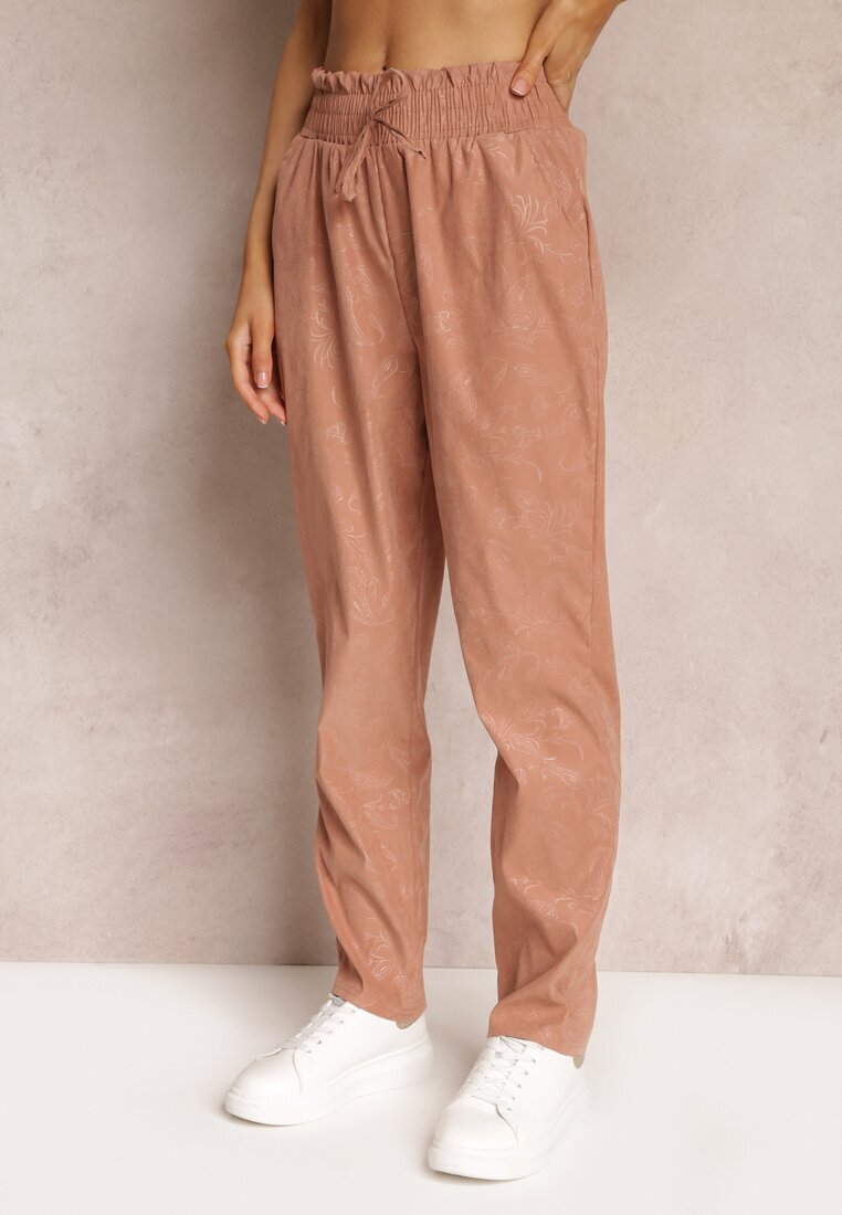 pesail Pantaloni roz închis din bumbac cu elastic în talie Caddilia