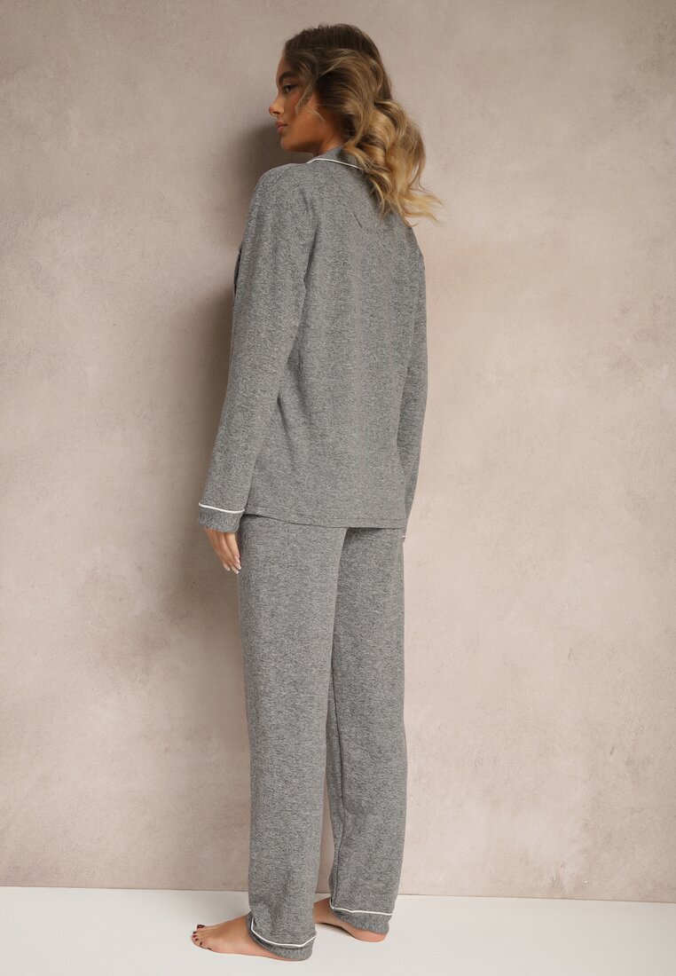  Pijama gri închis din bumbac pantaloni cu elastic în talie și bluză Amiremi