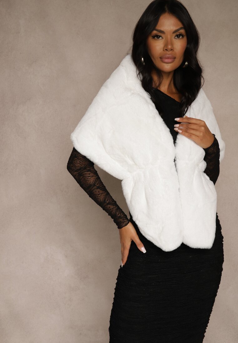  Poncho Alb cu Blană Decorativă Cralinne