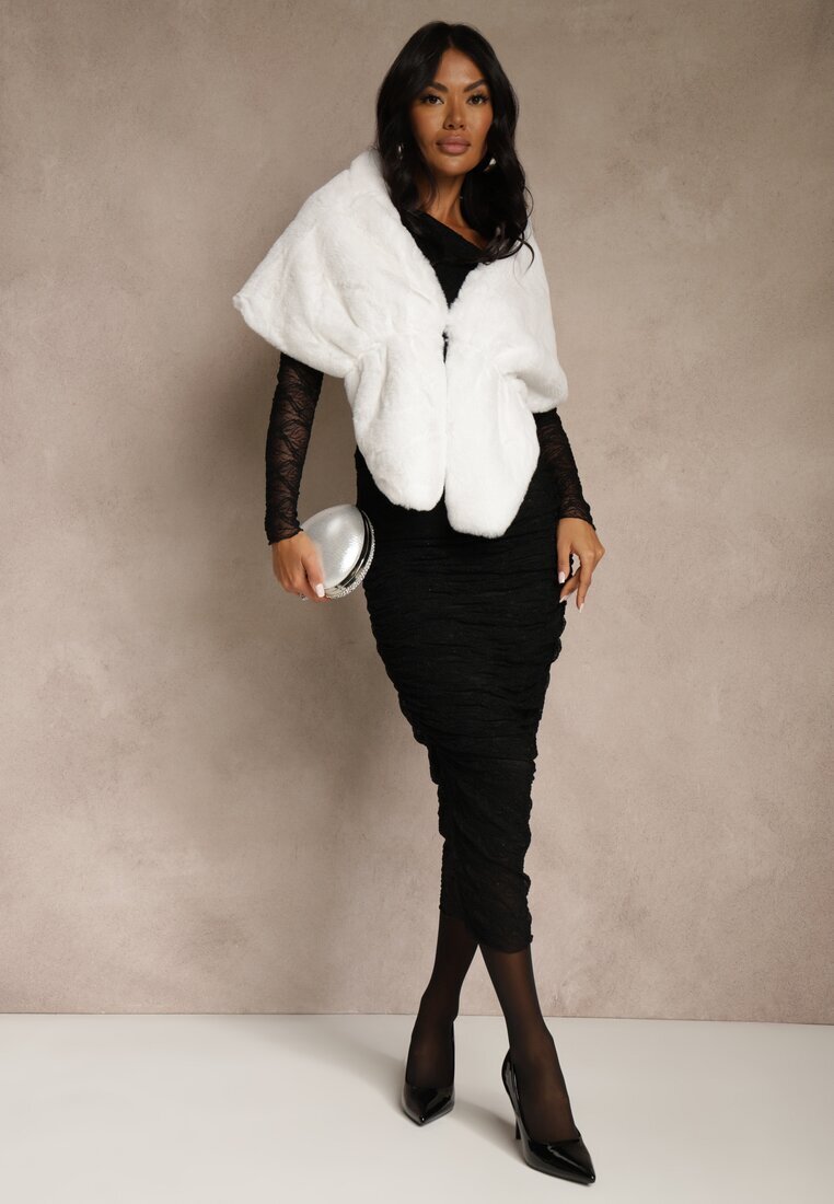  Poncho Alb cu Blană Decorativă Cralinne