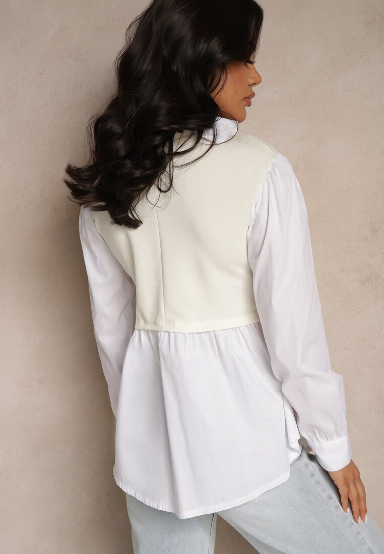 pretty Bluză cămașă bej deschis din vâscoză cu croi evazat cu vestă cusută Uliadorella