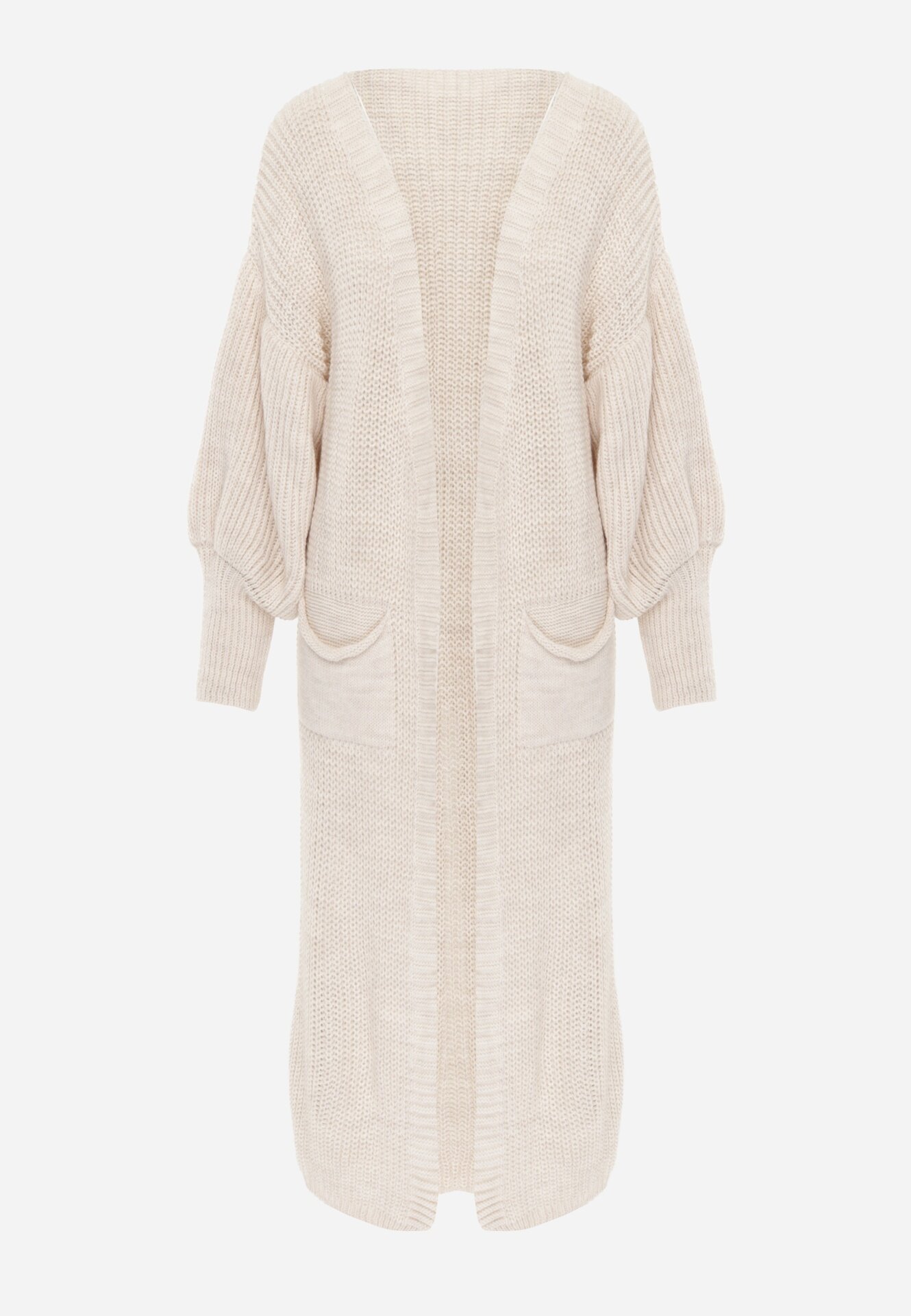 pretty Cardigan Bej deschis Lung cu Mânecă Bufantă Mesho