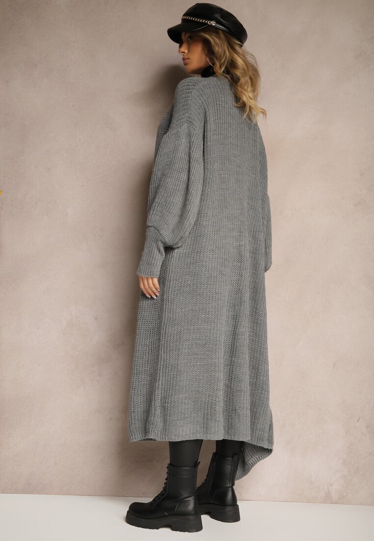 pretty Cardigan Gri Lung cu Mânecă Bufantă Mesho