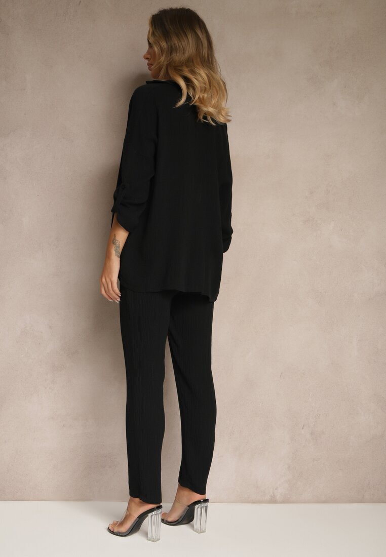 pretty Compleu Negru de Muslin din Bumbac Pantaloni și Cămașă cu Mâneci Reglabile Janalise