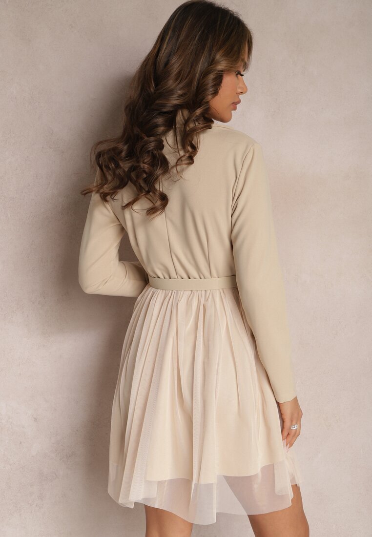 pretty Rochie Bej deschis cu Decolteu Plic și Bază din Tul cu Cordon Kailana