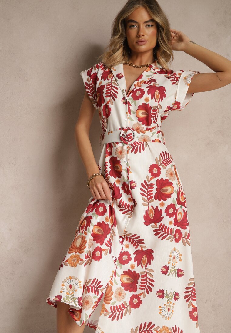 pretty Rochie cămașă bordo din viscoză cu centură suplimentară Nitapinia