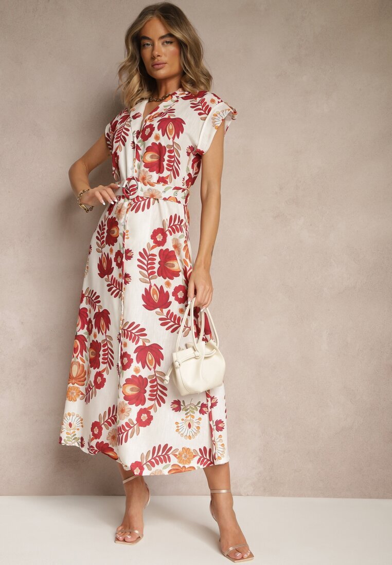 pretty Rochie cămașă bordo din viscoză cu centură suplimentară Nitapinia