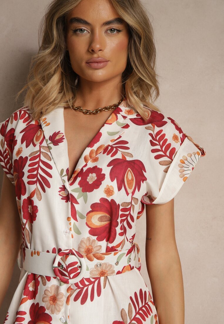 pretty Rochie cămașă bordo din viscoză cu centură suplimentară Nitapinia