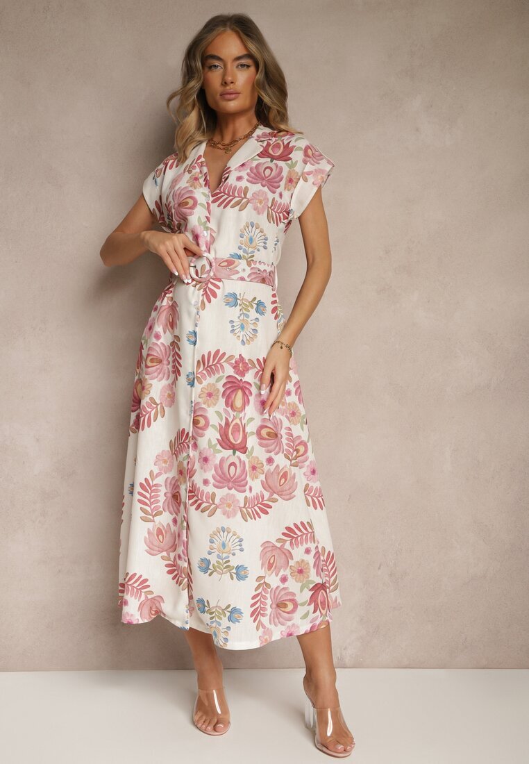 pretty Rochie Cămașă Roz din Viscoză cu o Cureaua Suplimentară Nitapinia