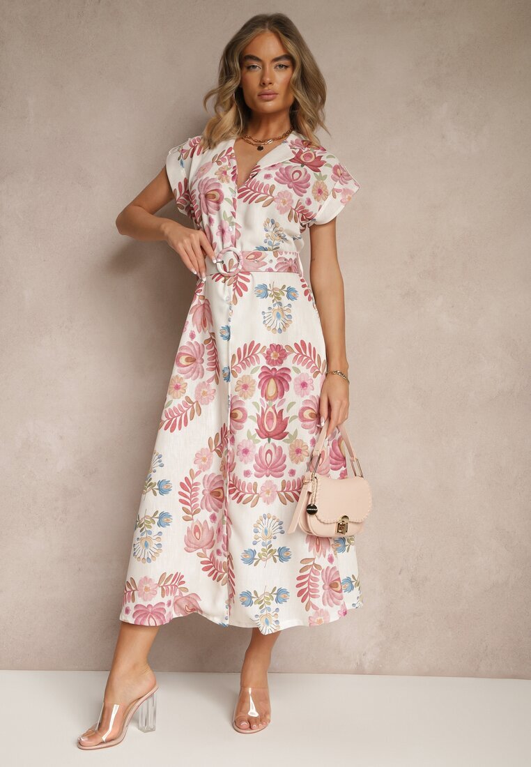 pretty Rochie Cămașă Roz din Viscoză cu o Cureaua Suplimentară Nitapinia