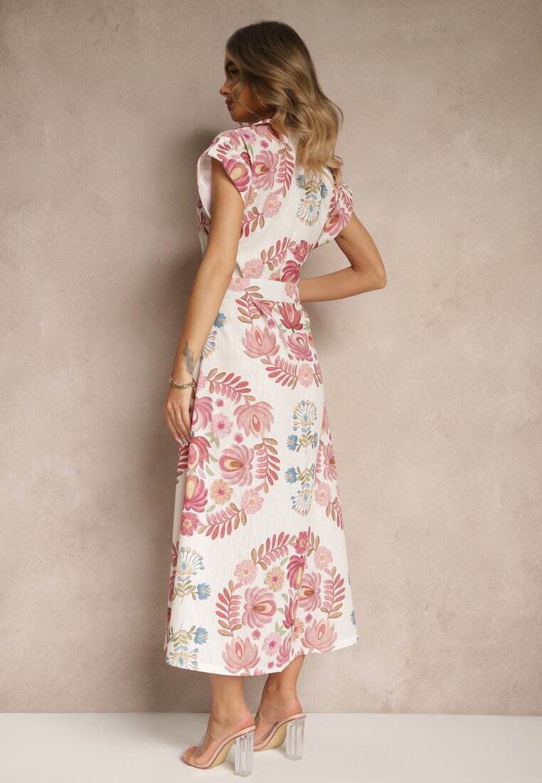pretty Rochie Cămașă Roz din Viscoză cu o Cureaua Suplimentară Nitapinia