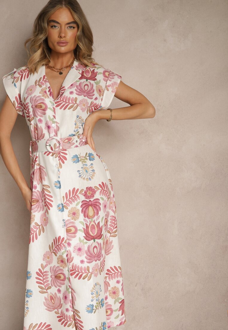pretty Rochie Cămașă Roz din Viscoză cu o Cureaua Suplimentară Nitapinia