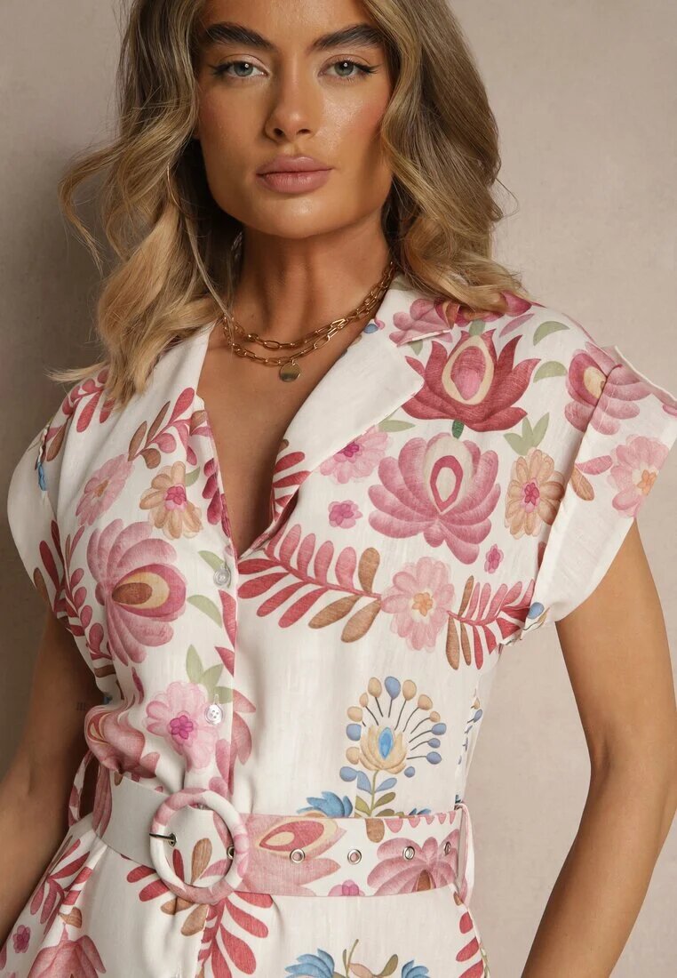 pretty Rochie Cămașă Roz din Viscoză cu o Cureaua Suplimentară Nitapinia