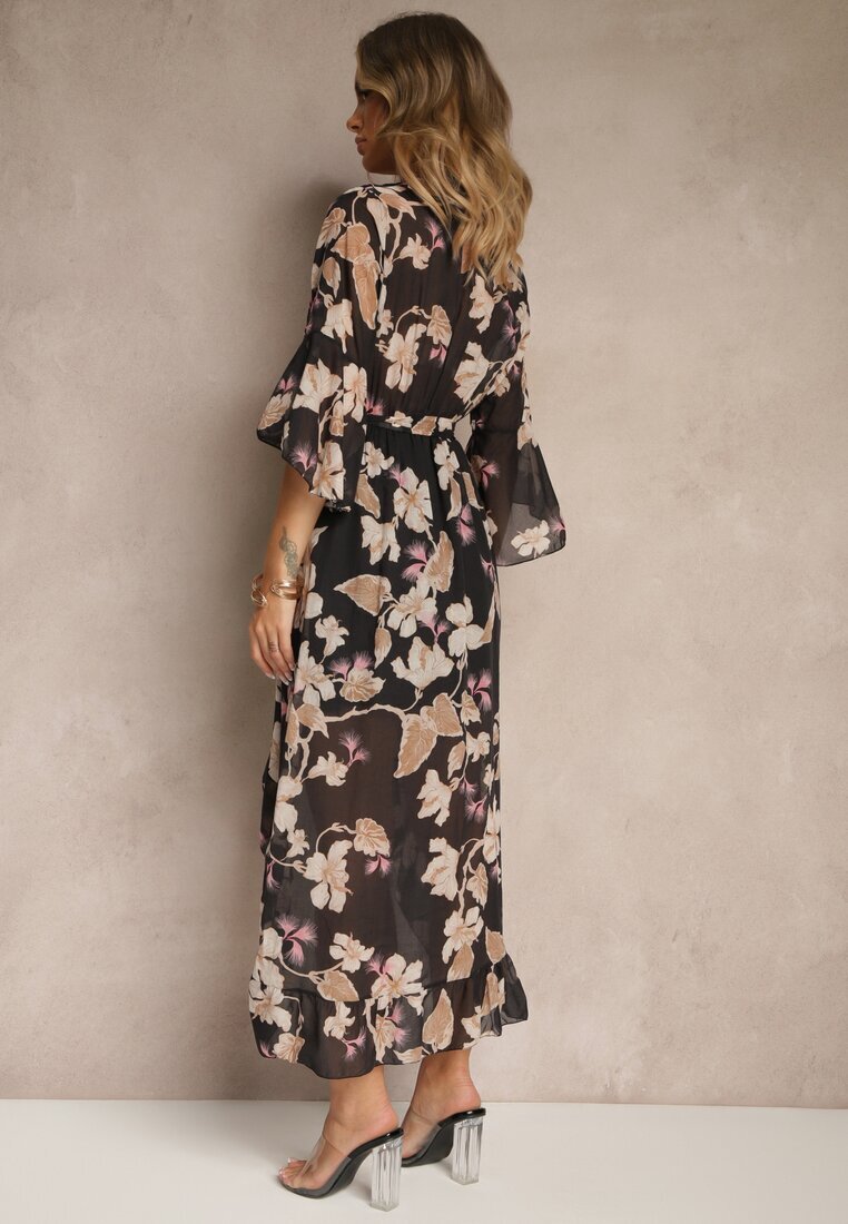 pretty Rochie Neagră Asimetrică din Bumbac cu Decolteu Petrecut și Cordon Legat Nitilira