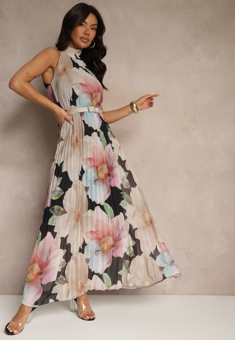 pretty Rochie Plisată Neagră cu legătură și cordon cu cataramă Nitolia