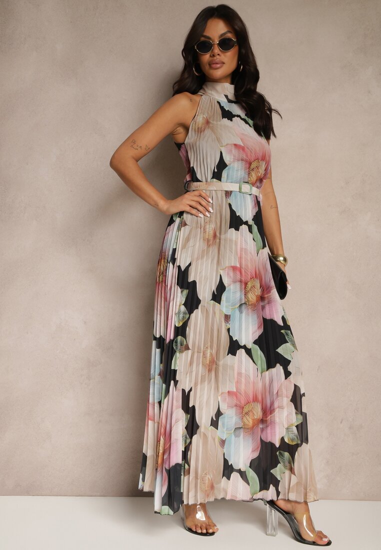 pretty Rochie Plisată Neagră cu legătură și cordon cu cataramă Nitolia