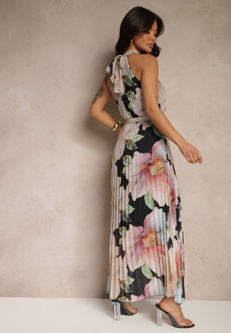 pretty Rochie Plisată Neagră cu legătură și cordon cu cataramă Nitolia