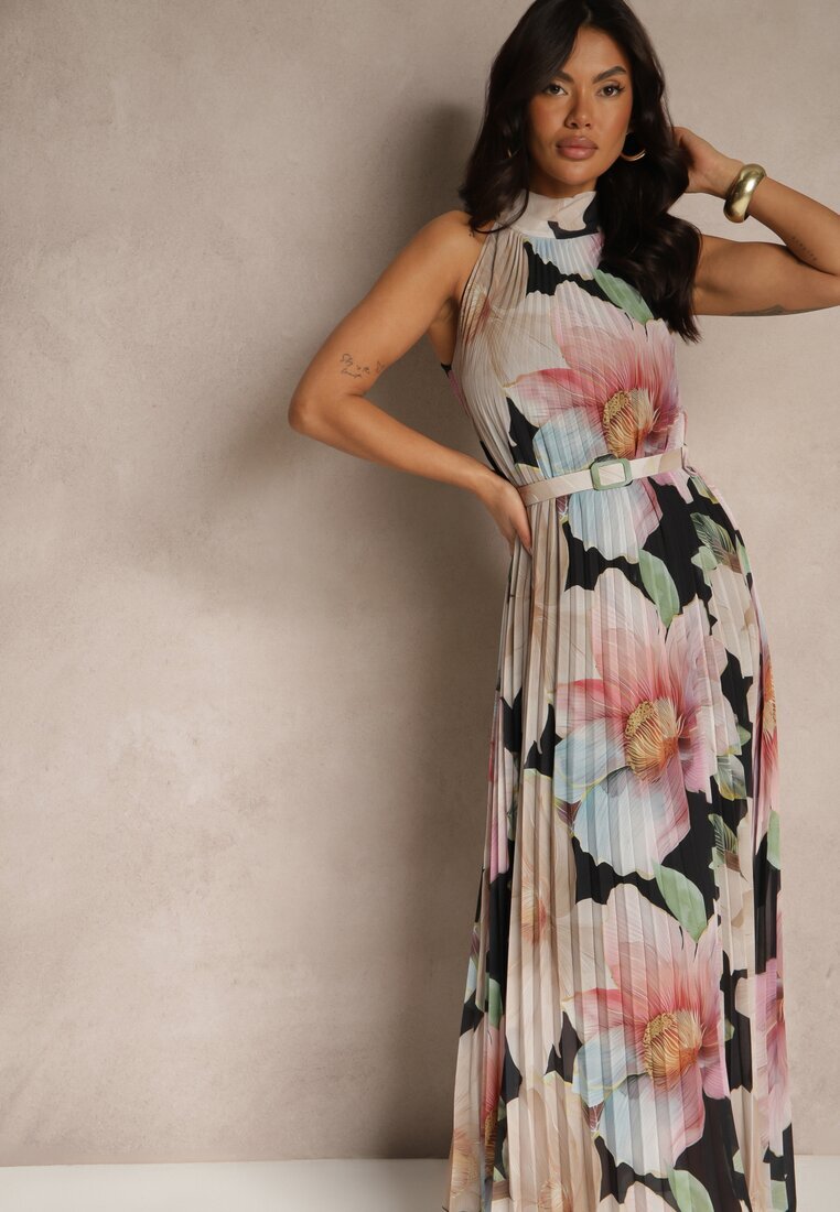 pretty Rochie Plisată Neagră cu legătură și cordon cu cataramă Nitolia