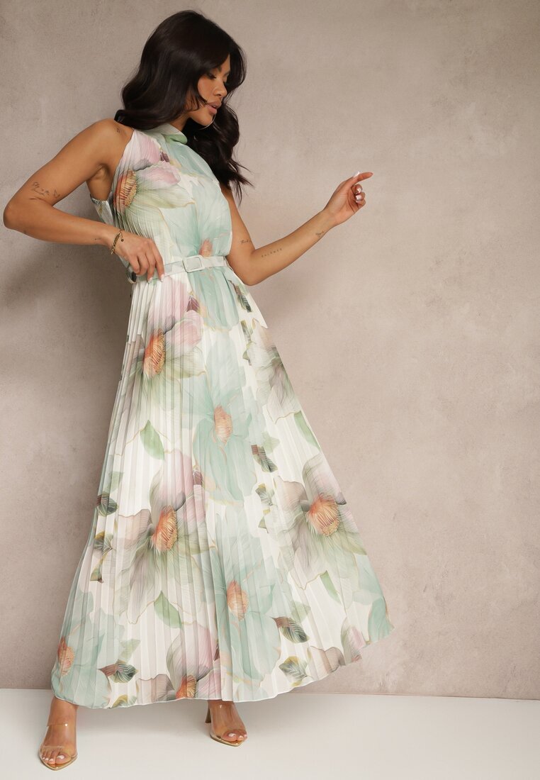 pretty Rochie Plisată Verde cu Cordon și Curea cu Cataramă Nitolia